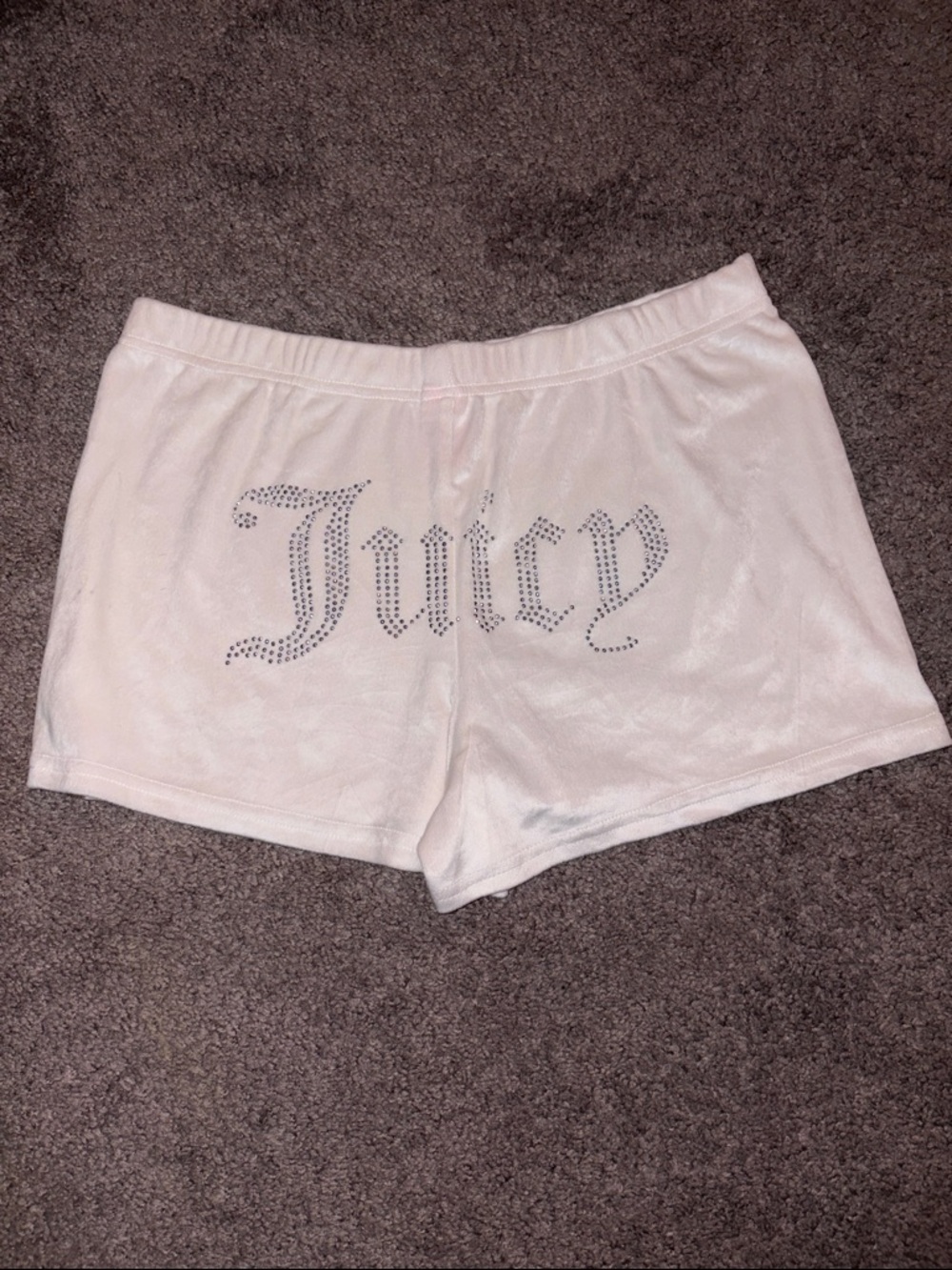 Juicy Couture White Velour Lounge Shorts with Rhinestone Logo